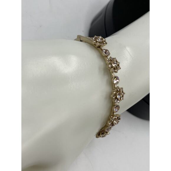 Givenchy Gold Tone Starburst Hinged Pink Crystal Flower Bangle Bracelet New - Picture 7 of 13